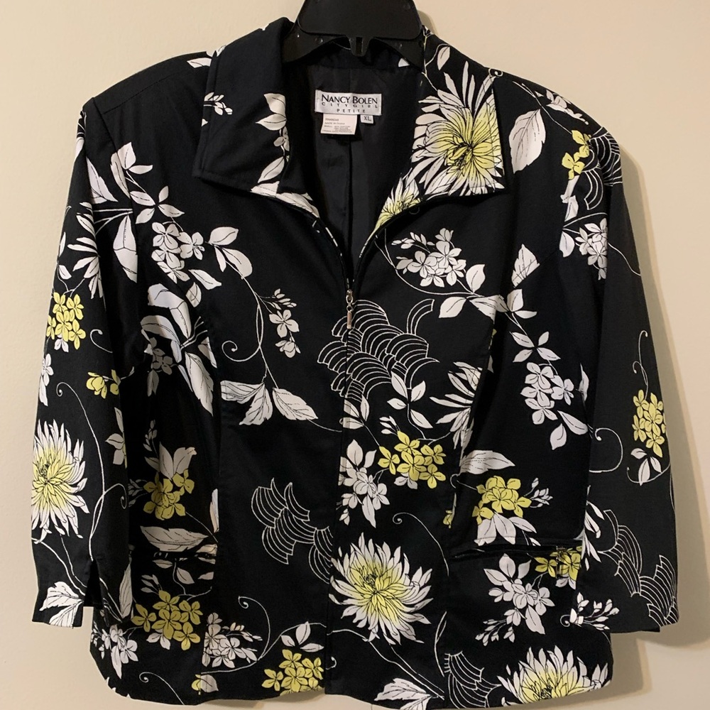 Floral, Zip Up Front, Jacket by NANCY BOLEN City Girl Petite, Size: XL